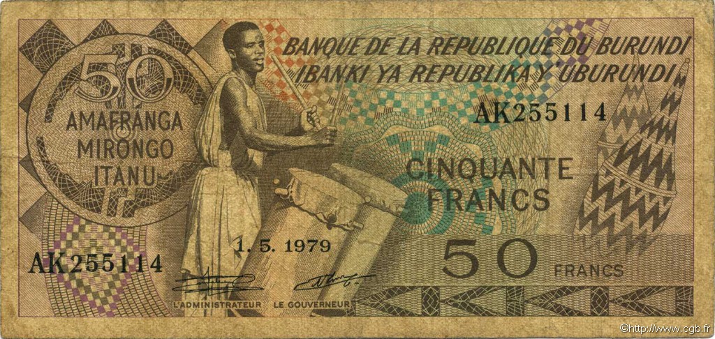 50 Francs BURUNDI  1979 P.28a q.MB