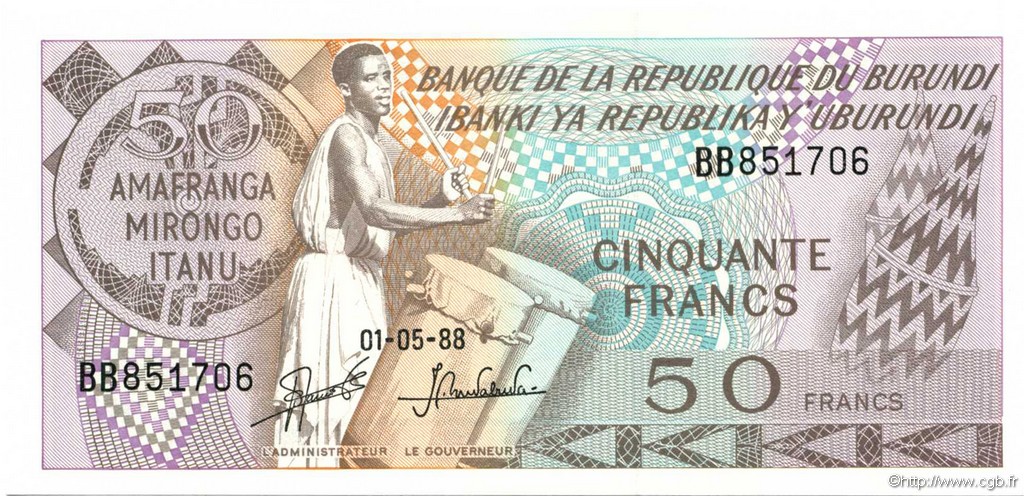 50 Francs BURUNDI  1988 P.28c FDC