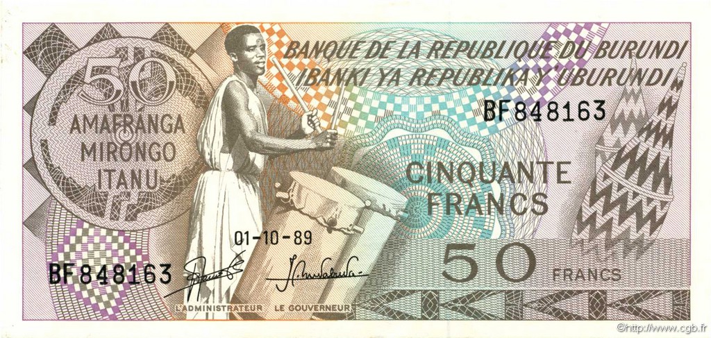 50 Francs BURUNDI  1989 P.28c fST