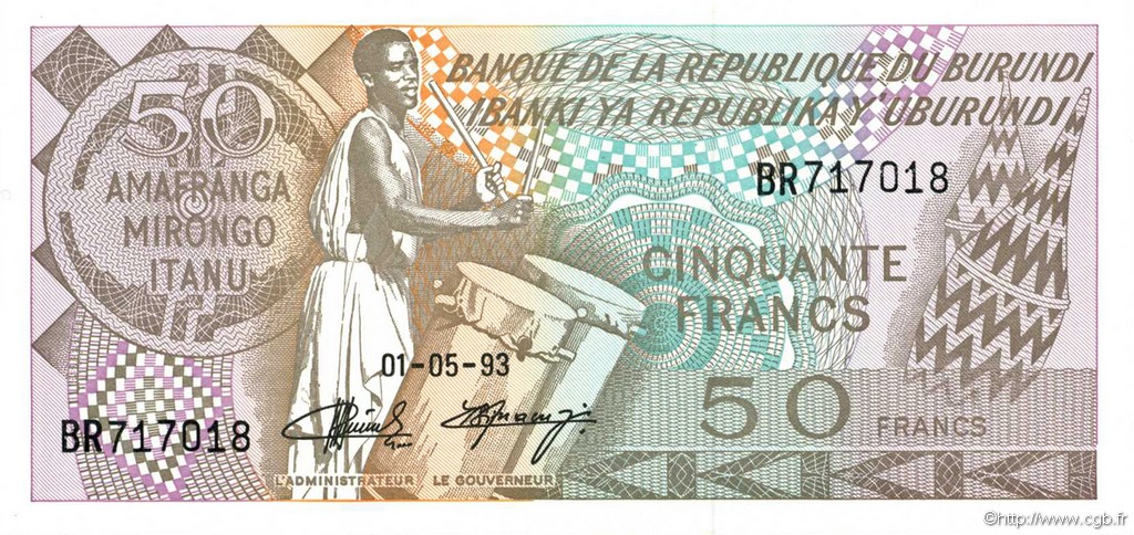 50 Francs BURUNDI  1993 P.28c FDC