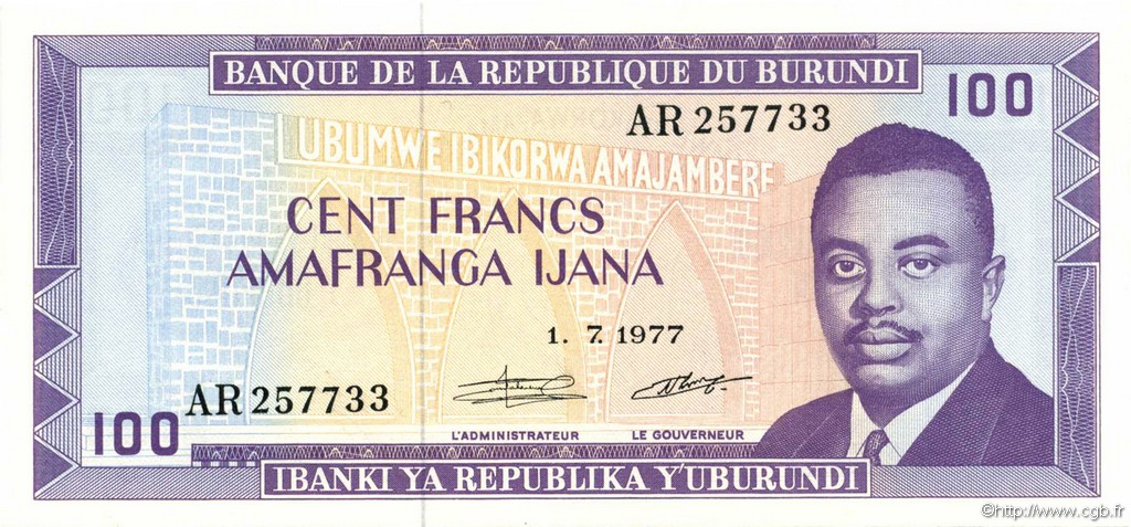 100 Francs BURUNDI  1977 P.29a NEUF