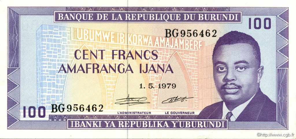 100 Francs BURUNDI  1979 P.29a XF+