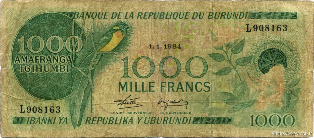 1000 Francs BURUNDI  1984 P.31b MB