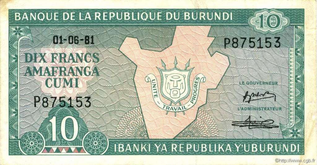 10 Francs BURUNDI  1981 P.33a XF