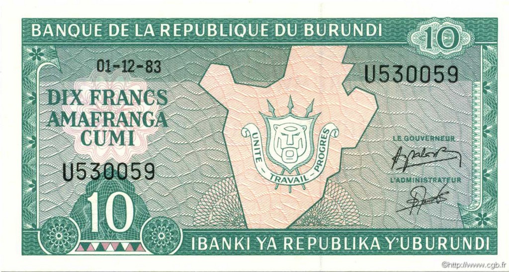 10 Francs BURUNDI  1983 P.33a FDC