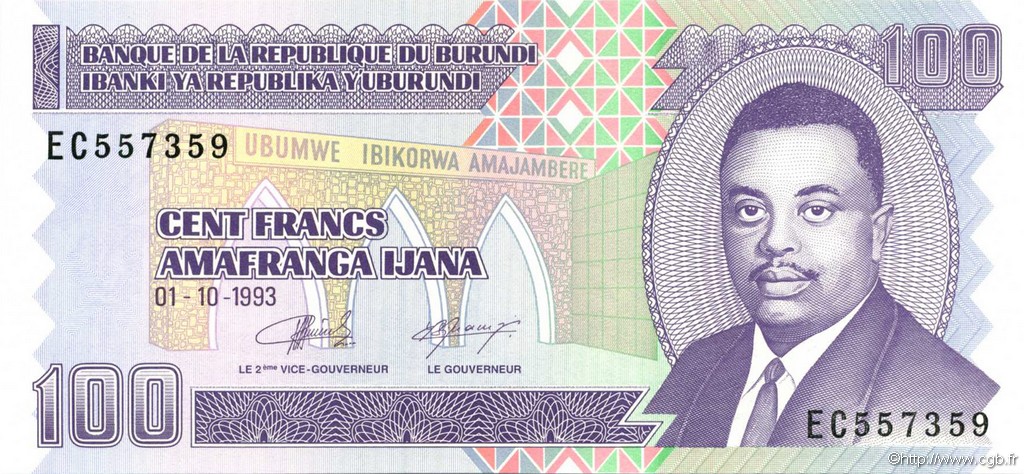100 Francs BURUNDI  1993 P.37a NEUF