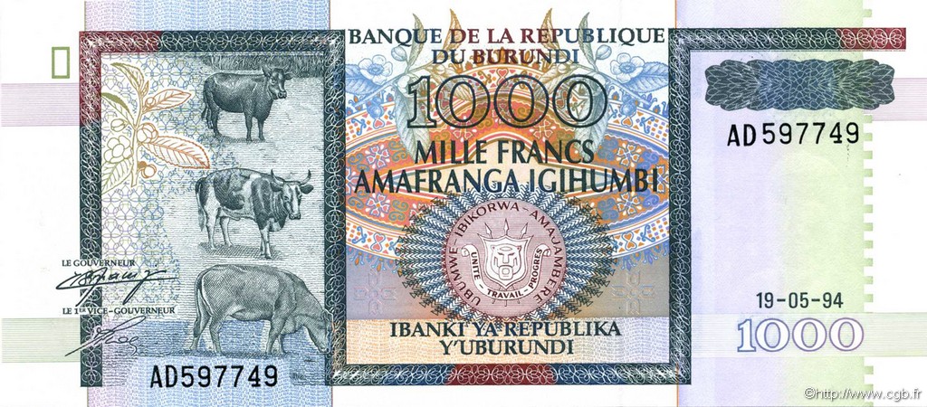 1000 Francs BURUNDI  1994 P.39a UNC