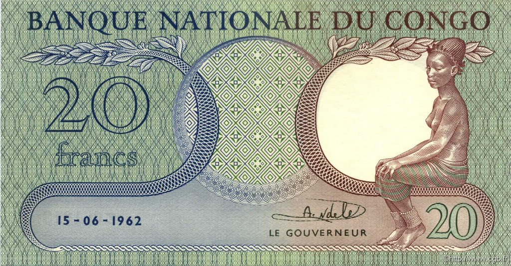 20 Francs REPUBBLICA DEMOCRATICA DEL CONGO  1962 P.004a FDC