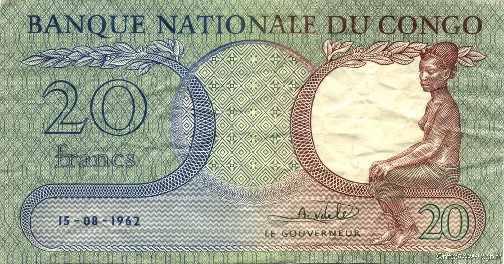 20 Francs CONGO, DEMOCRATIC REPUBLIC  1962 P.004a VF
