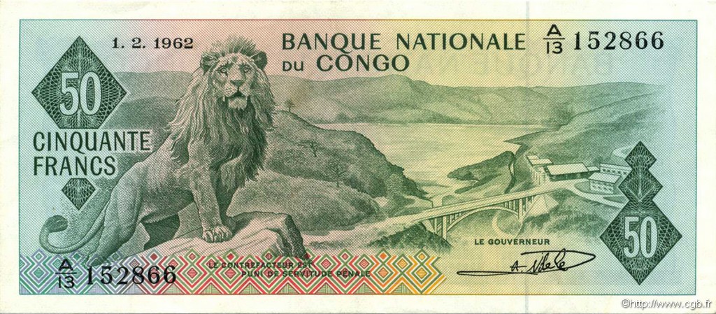 50 Francs REPúBLICA DEMOCRáTICA DEL CONGO  1962 P.005a EBC