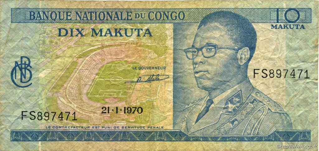 10 Makuta REPúBLICA DEMOCRáTICA DEL CONGO  1970 P.009a BC+