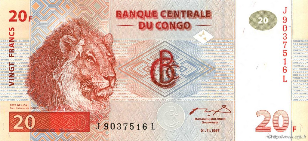 20 Francs CONGO REPUBLIC  1997 P.088A UNC-