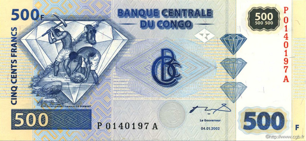 500 Francs CONGO, DEMOCRATIC REPUBLIC  2002 P.096 AU