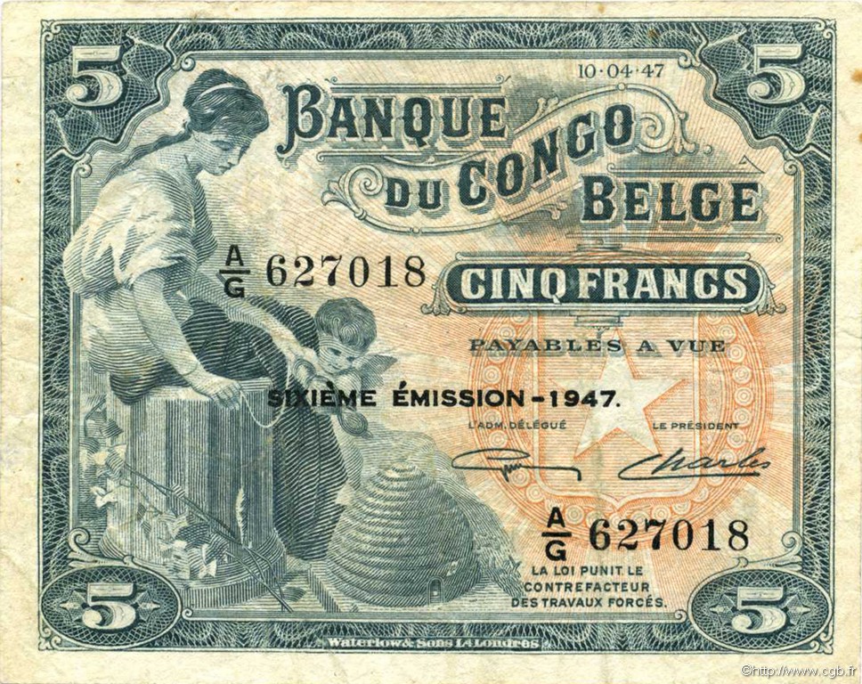 5 Francs BELGA CONGO  1947 P.13Ad MBC