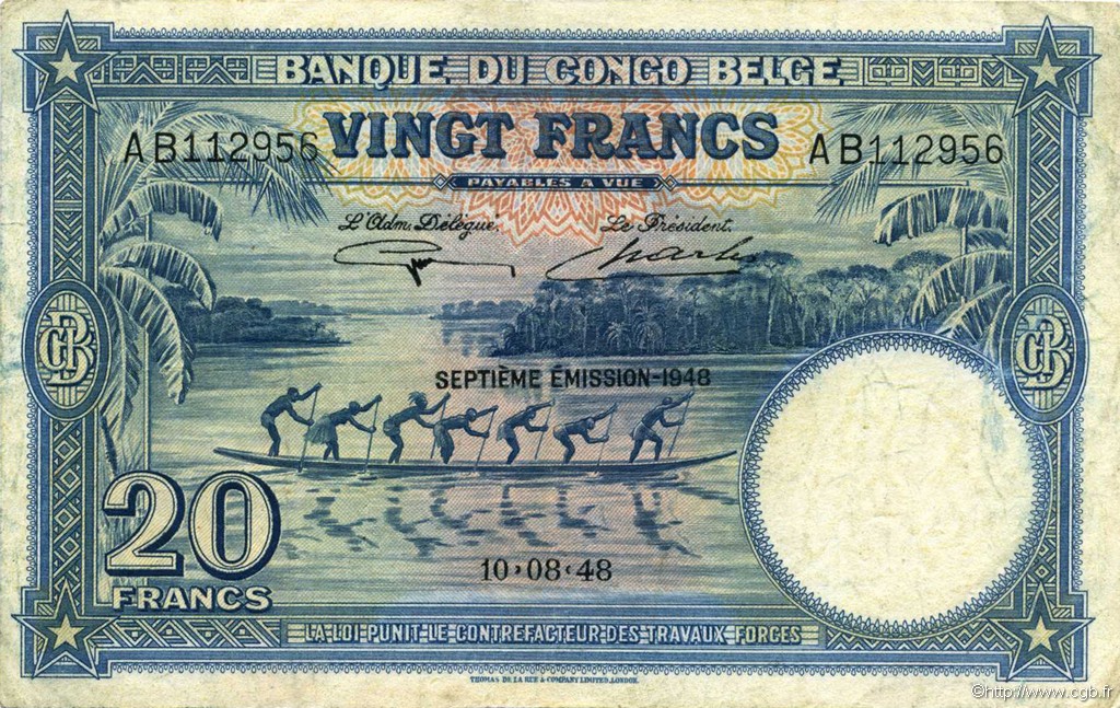 20 Francs BELGA CONGO  1948 P.15F MBC