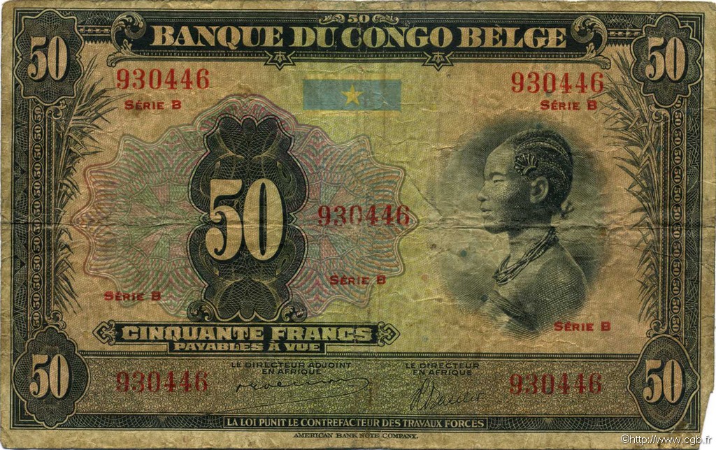50 Francs BELGIAN CONGO  1941 P.16a G