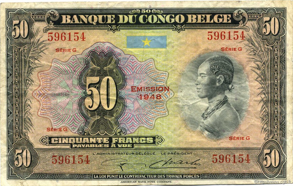 50 Francs BELGISCH-KONGO  1948 P.16f SS