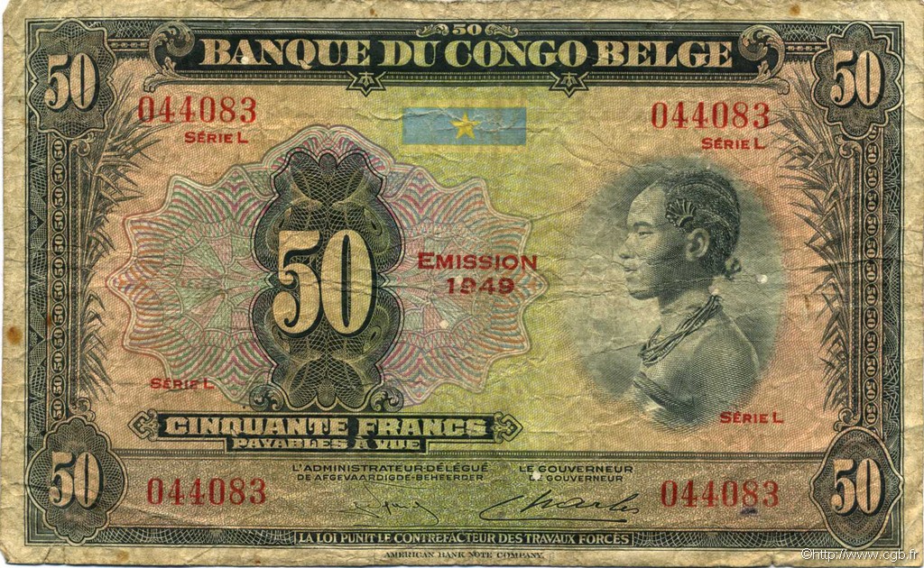 50 Francs CONGO BELGA  1949 P.16g B