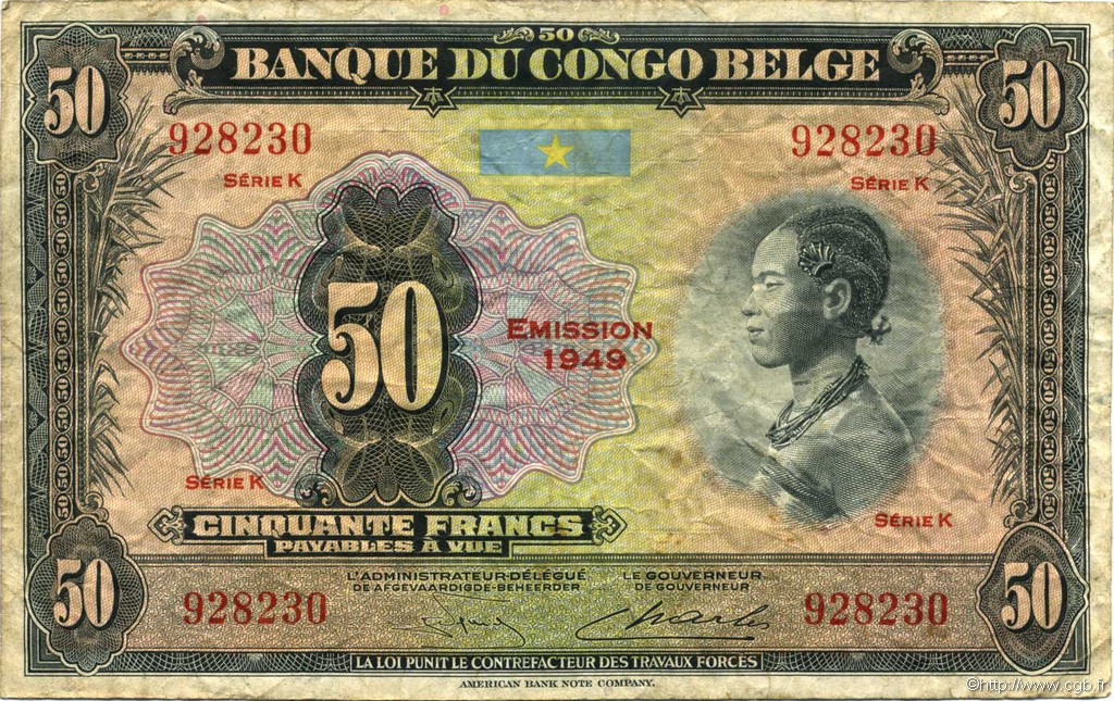 50 Francs BELGISCH-KONGO  1949 P.16g S
