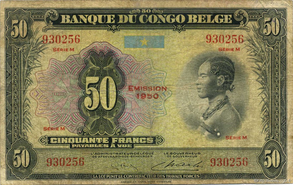 50 Francs BELGIAN CONGO  1950 P.16h G