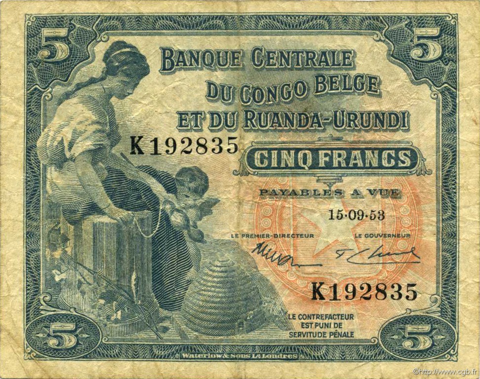 5 Francs BELGISCH-KONGO  1953 P.21 fSS