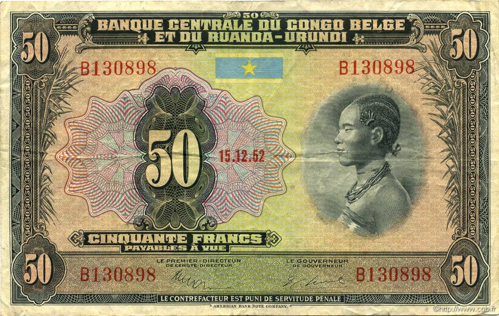 50 Francs BELGISCH-KONGO  1952 P.24 SS