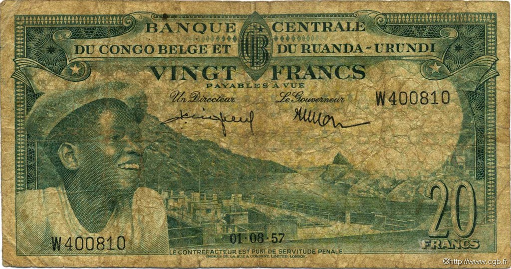 20 Francs BELGISCH-KONGO  1957 P.31 SGE