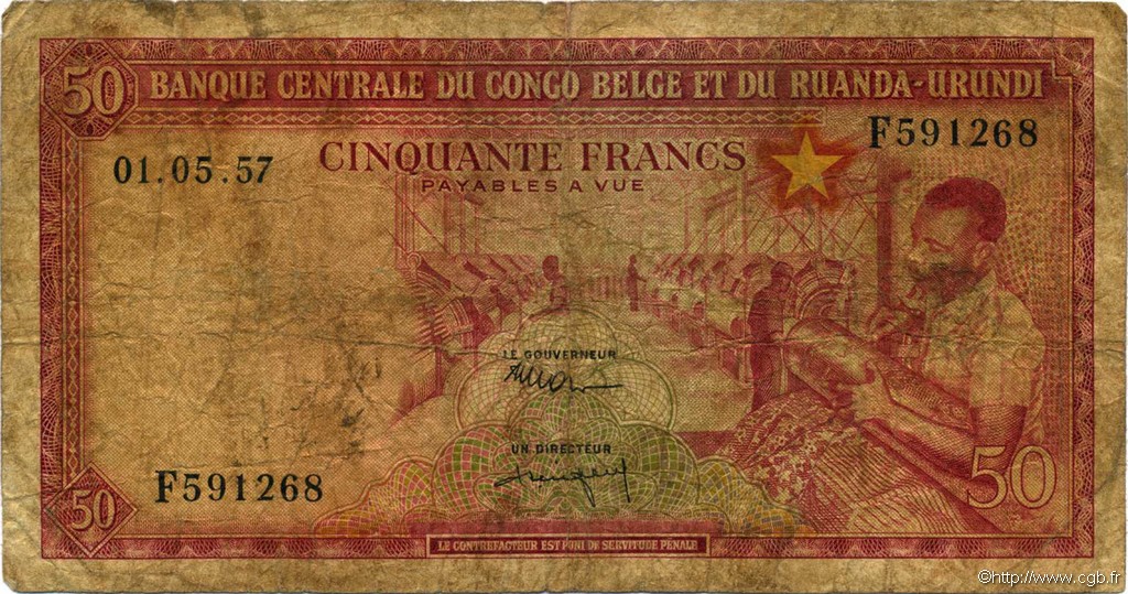50 Francs BELGIAN CONGO  1957 P.32 P