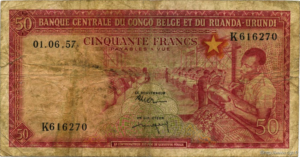 50 Francs CONGO BELGA  1957 P.32 B