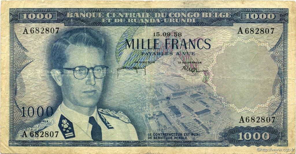 1000 Francs BELGA CONGO  1958 P.35 BC