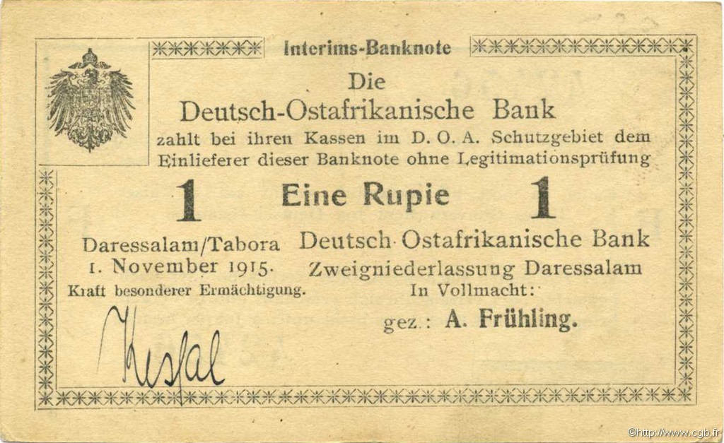 1 Rupie Deutsch Ostafrikanische Bank  1915 P.11b q.SPL