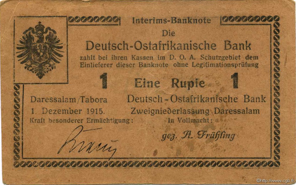 1 Rupie Deutsch Ostafrikanische Bank  1915 P.15a VF