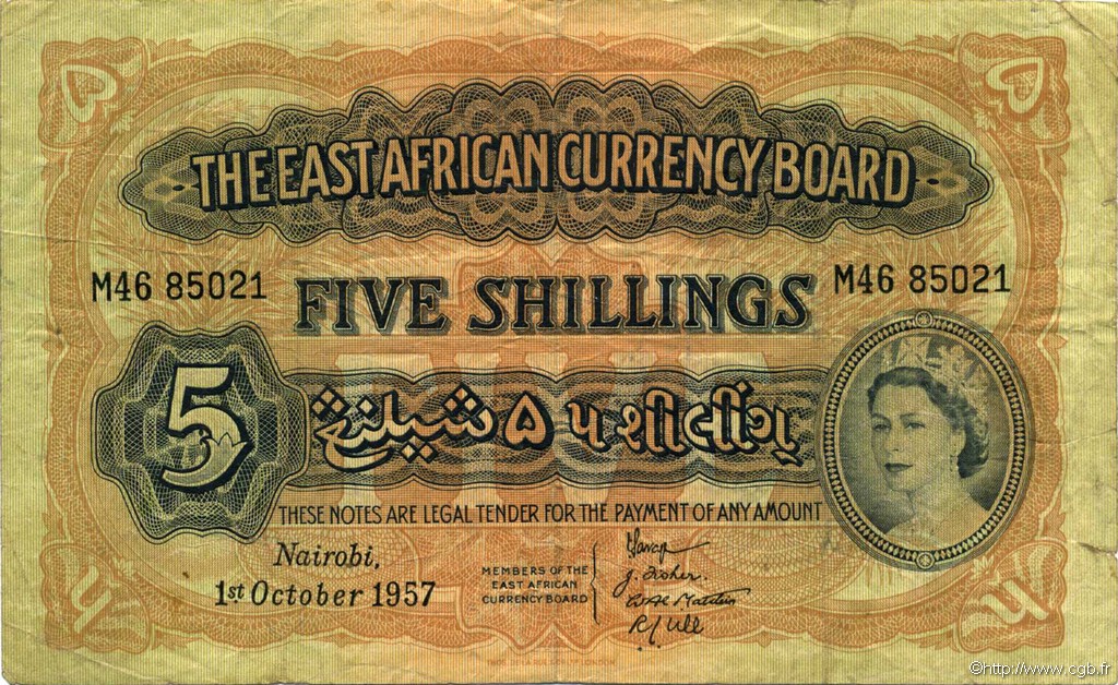5 Shillings AFRICA DI L EST BRITANNICA   1957 P.33 MB