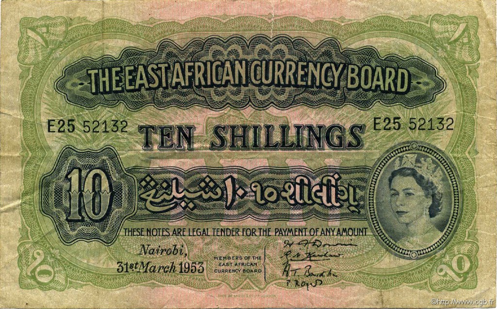 10 Shillings AFRIQUE DE L EST  1953 P.34 pr.TTB