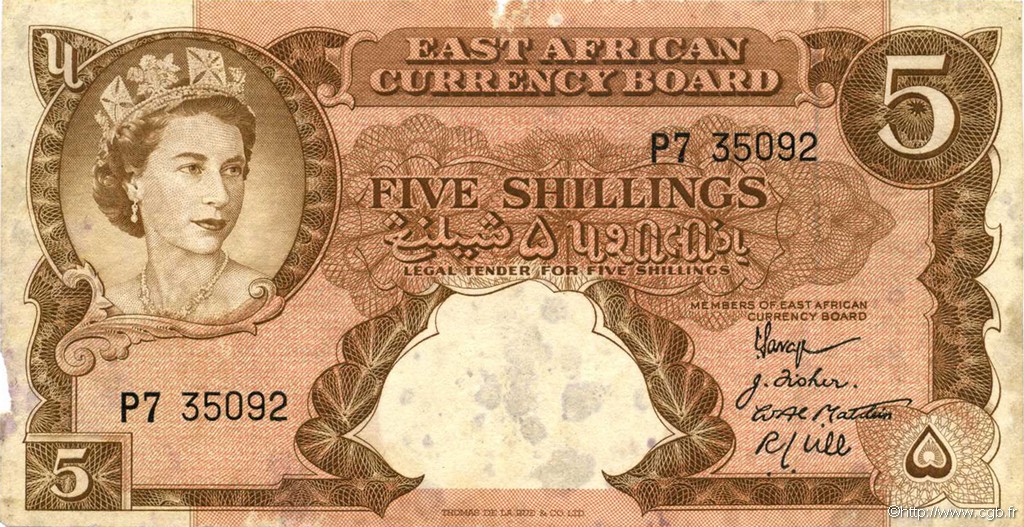 5 Shillings ÁFRICA ORIENTAL BRITÁNICA  1958 P.37 BC