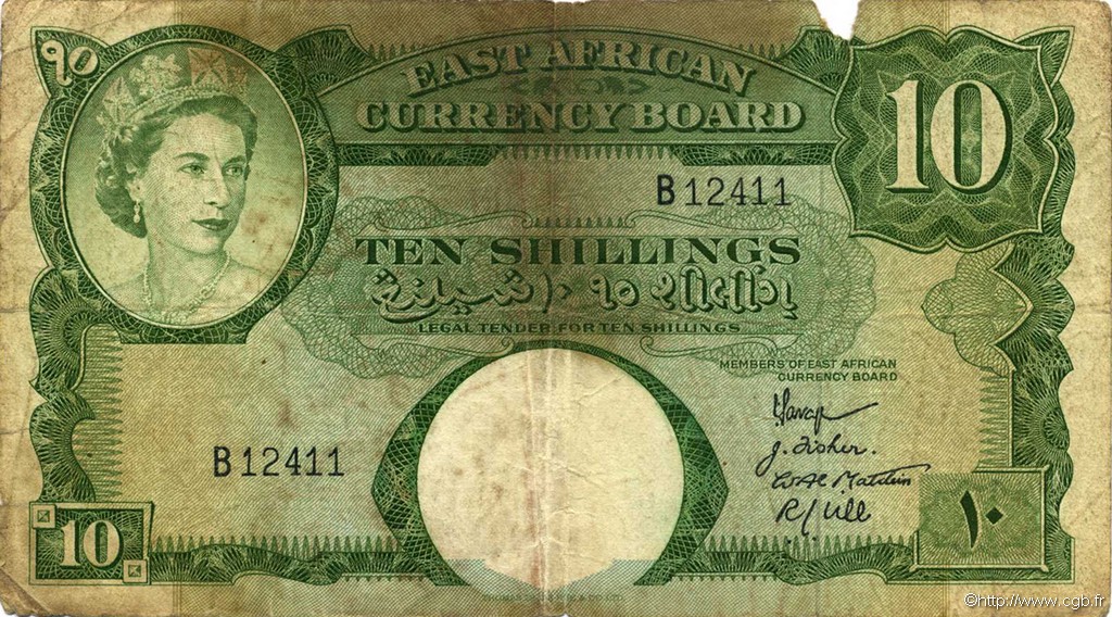 10 Shillings AFRIQUE DE L EST  1958 P.38 B