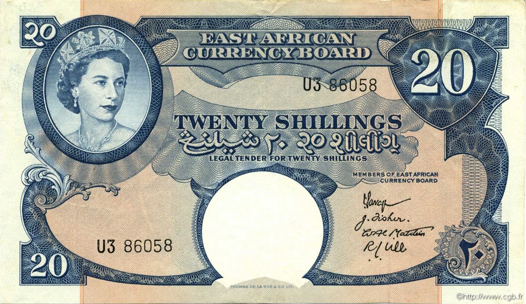 20 Shillings EAST AFRICA (BRITISH)  1958 P.39 XF