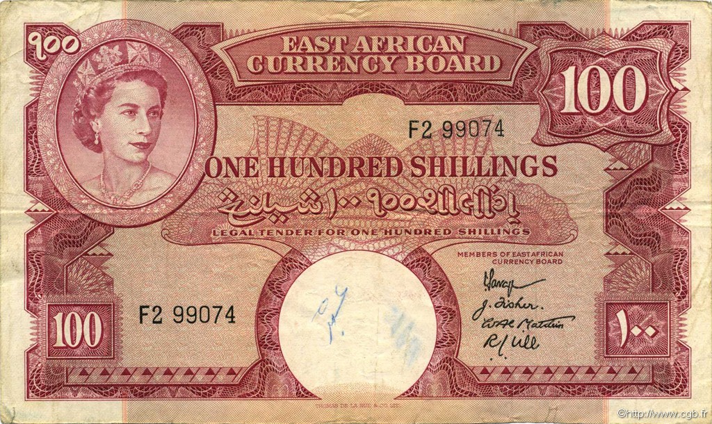 100 Shillings AFRICA DI L EST BRITANNICA   1958 P.40 q.BB