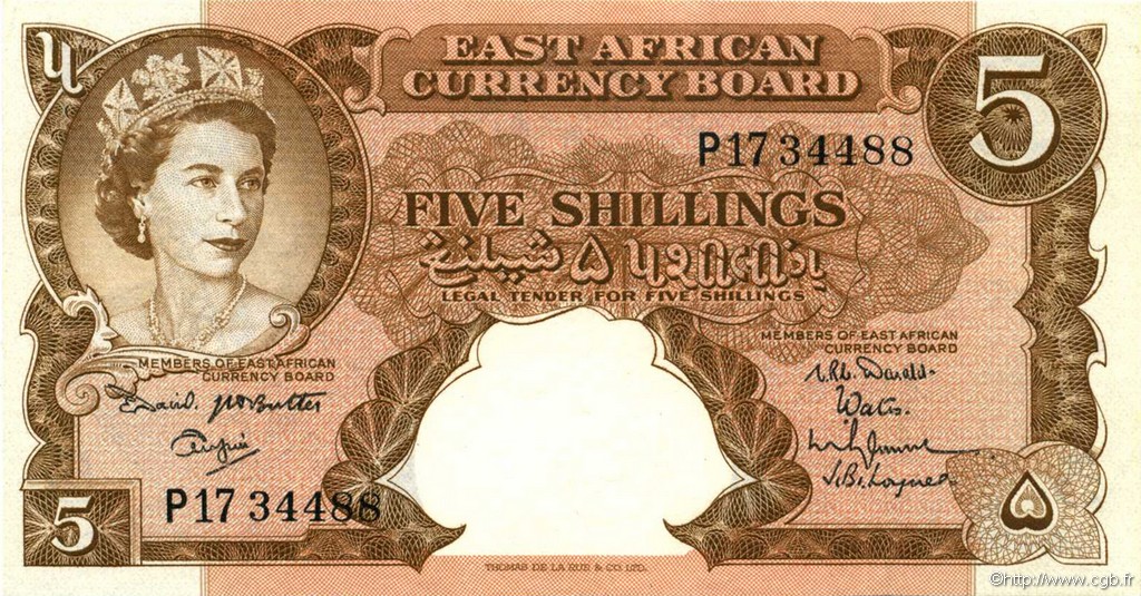 5 Shillings AFRICA DI L EST BRITANNICA   1961 P.41a SPL