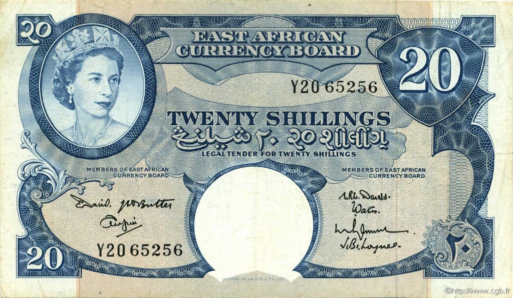 20 Shillings EAST AFRICA (BRITISH)  1961 P.43a VF
