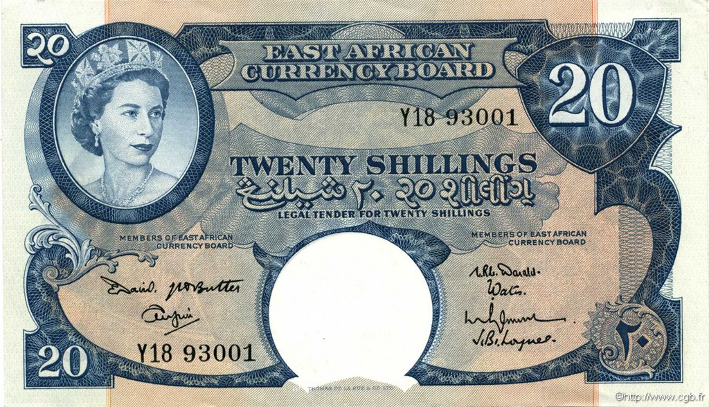 20 Shillings EAST AFRICA  1961 P.43a AU+