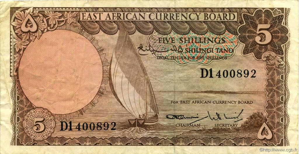 5 Shillings AFRICA DI L EST BRITANNICA   1964 P.45 BB