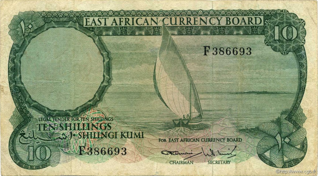 10 Shillings EAST AFRICA  1964 P.46a F+