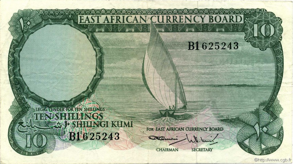 10 Shillings ÁFRICA ORIENTAL BRITÁNICA  1964 P.46a MBC