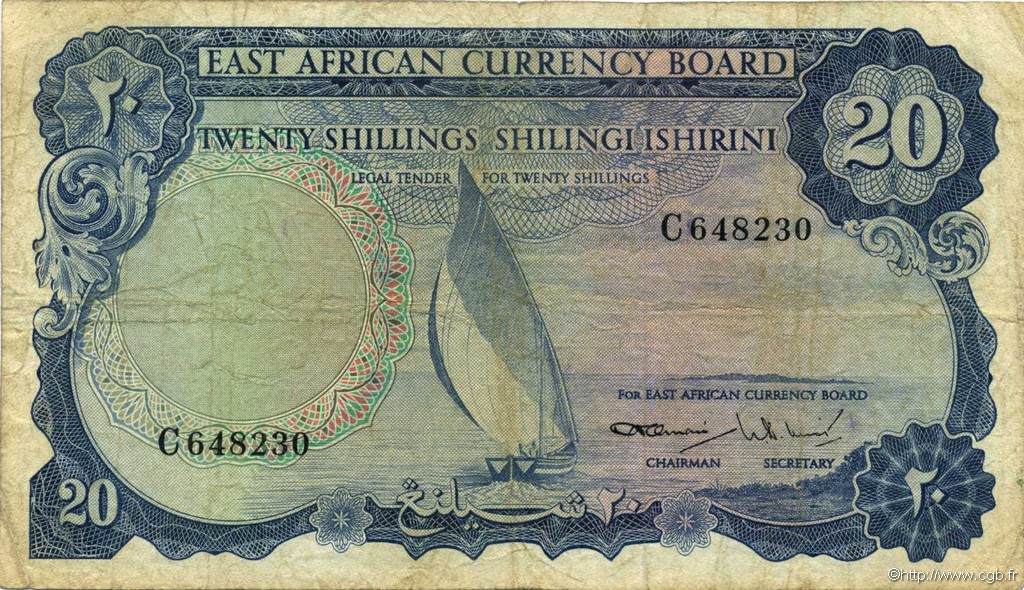 20 Shillings ÁFRICA ORIENTAL BRITÁNICA  1964 P.47a RC+