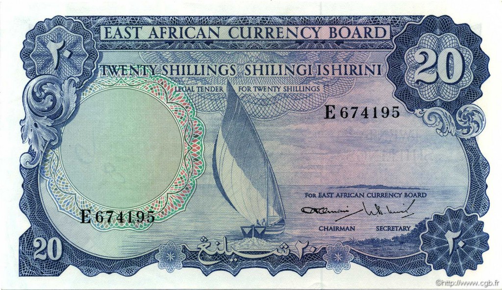 20 Shillings AFRICA DI L EST BRITANNICA   1964 P.47a AU