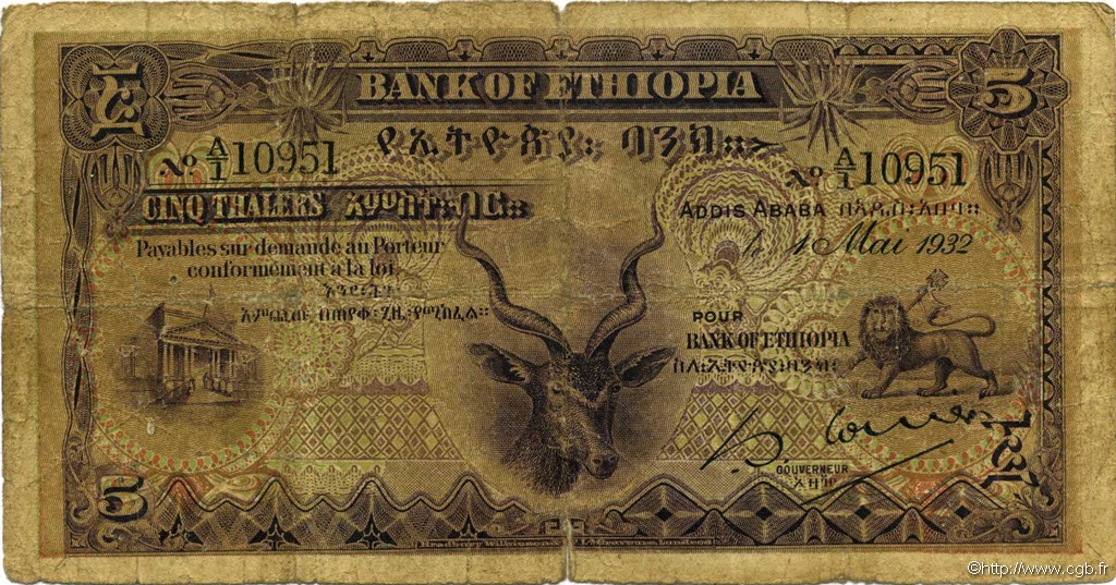 5 Thalers ETHIOPIA  1932 P.07 G