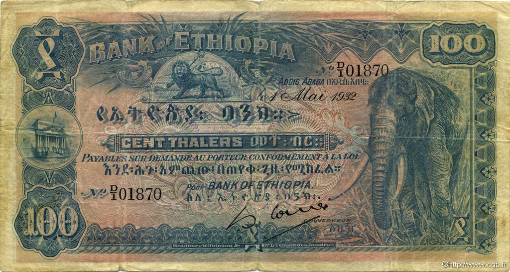 100 Thalers ETHIOPIA  1932 P.10 F+