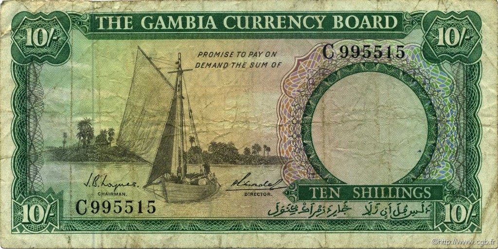 10 Shillings GAMBIE  1965 P.01a pr.TB