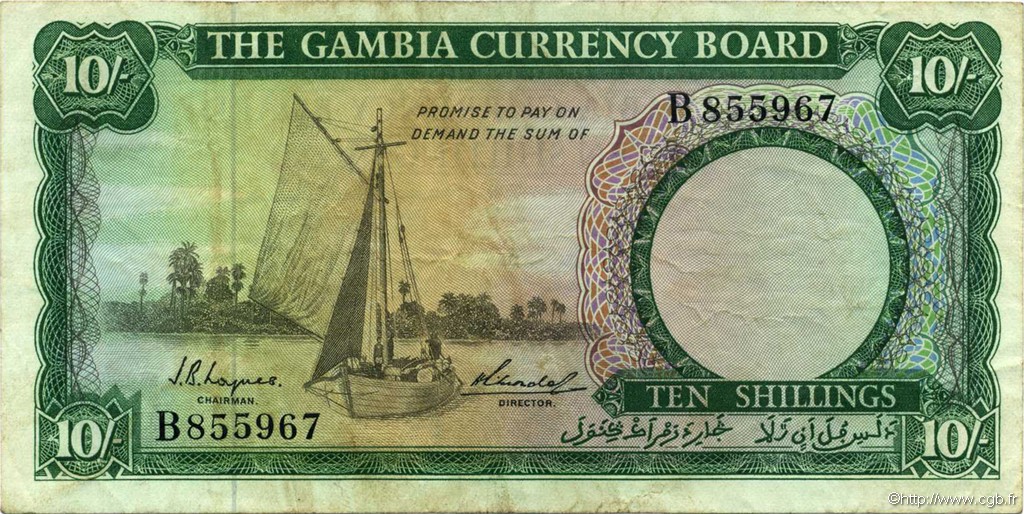 10 Shillings GAMBIA  1965 P.01a SS